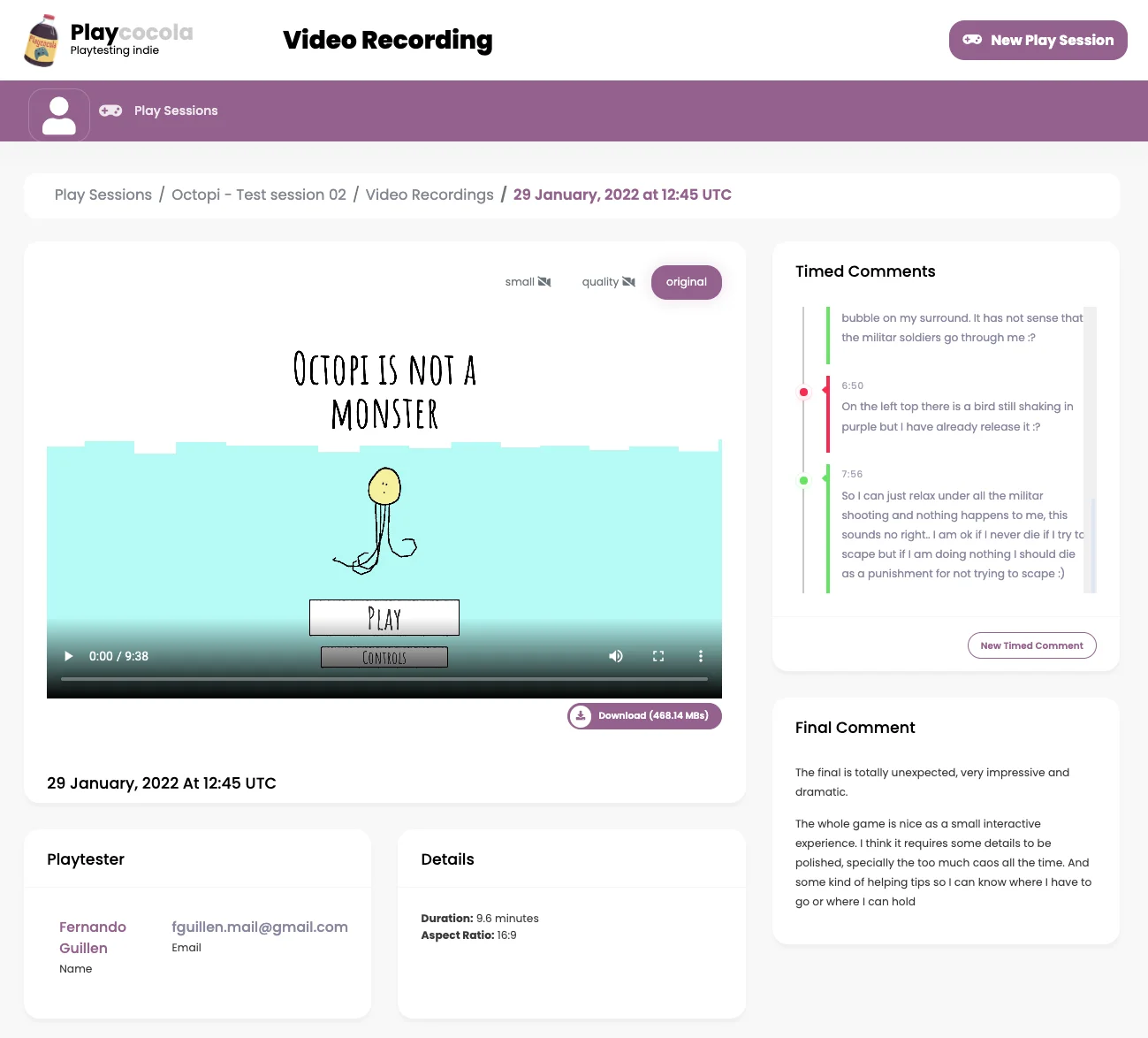 Video and feedback side-by-side view