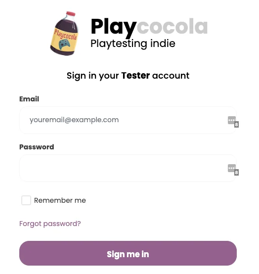 Playtester account dashboard